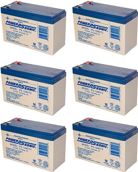 Power-Sonic PS-1290F2 12V 9Ah F2 AGM Rechargeable Batteries - 6 Pack