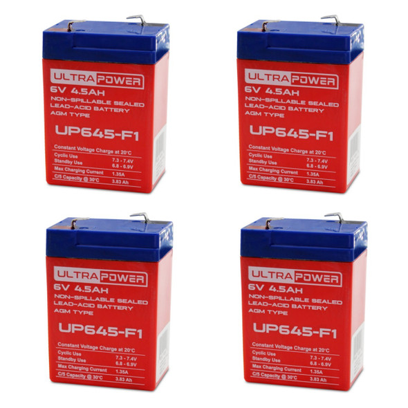 ULTRAPOWER UP645-F1 6V 4.5Ah F1 Rechargeable Maintenance-Free Absorbent Glass Mat (AGM) Battery - 4 Pack
