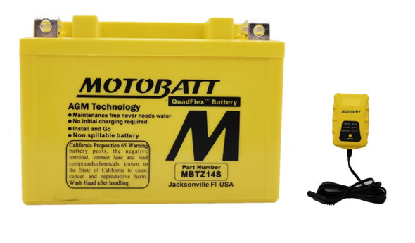 MotoBatt MBTZ14S 11.2Ah 190 CCA AGM Battery bundle with MotoBatt PDCT1 12V/6V 1A Charger