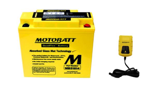 MotoBatt MBT12B4 11Ah 150 CCA AGM Powersports Battery replaces YTX12B YT12BBS with MotoBatt PDCT1 6V/12V 1A Smart Charger