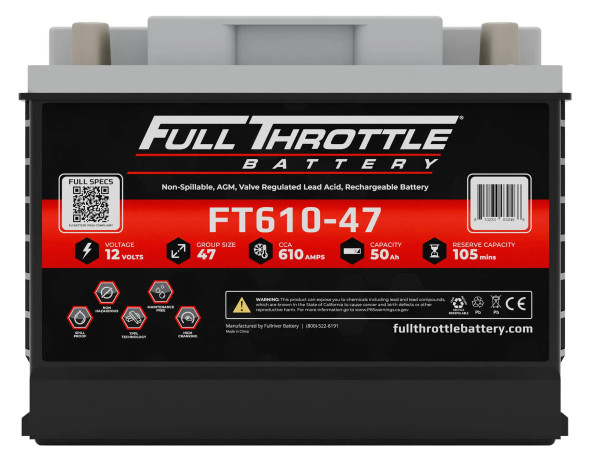 Fullriver Full Throttle FT610-47 50 Ah 610 CCA AGM Battery (Group 47)