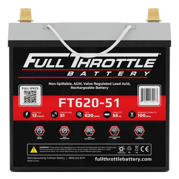 Fullriver Full Throttle FT620-51 55 Ah 620 CCA AGM Battery (Group 51)