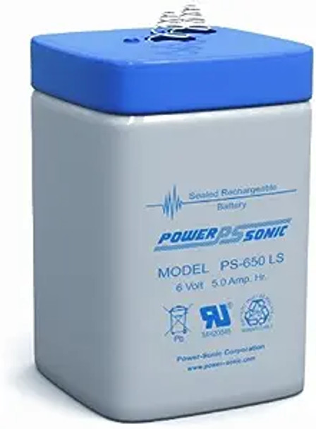 Power-Sonic brand PS-650 LS 6 Volt 5 Amp Hour (6V 5 Ah) Spring Terminal Sealed Lead Acid (SLA) Valve-regulated Lead Acid (VRLA) Battery