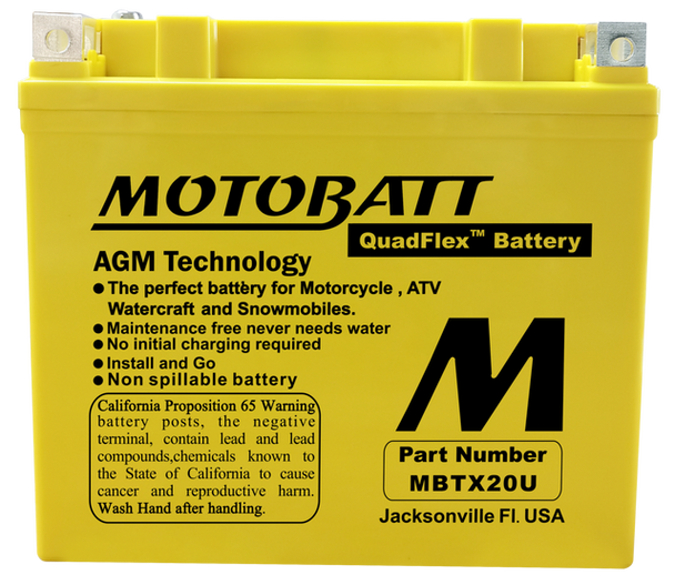 MotoBatt MBTX20U 12V 21 Ah 310 CCA Sealed Lead Acid (SLA) AGM Battery replaces YTX20 YTX20L YTX20BS YTX20LBS ETX20L CTX20LBS PS680 PTX20L-BS STX20LBS