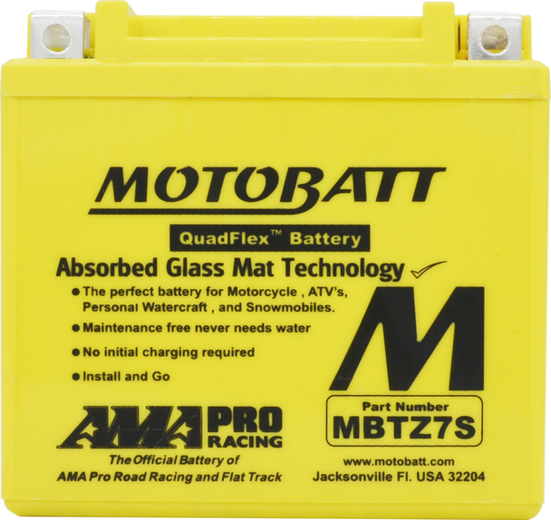 MotoBatt MBTZ7S 12V 6.5 Ah 130 CCA NB Terminal Sealed Lead Acid (SLA) AGM Battery replaces YTX5L-BS YTZ6S YTZ7S ETZ7S