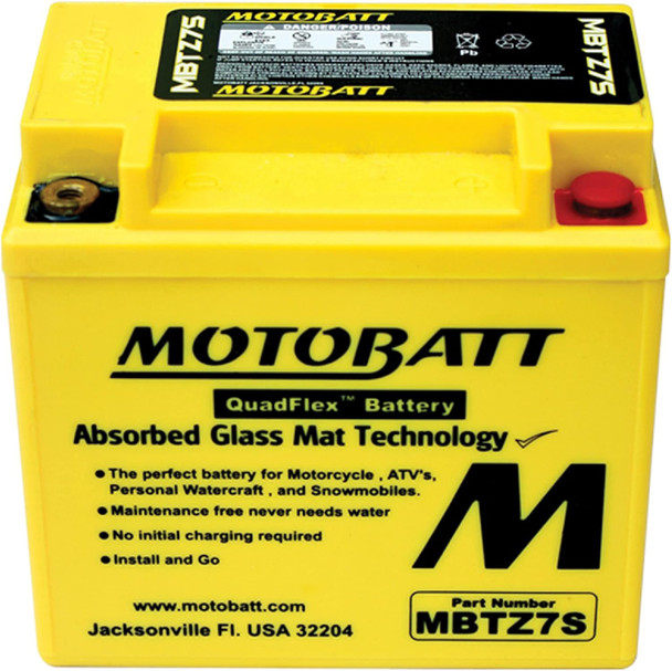 MotoBatt MBTZ7S 12V 6.5 Ah 130 CCA NB Terminal Sealed Lead Acid (SLA) AGM Battery replaces YTX5L-BS YTZ6S YTZ7S ETZ7S