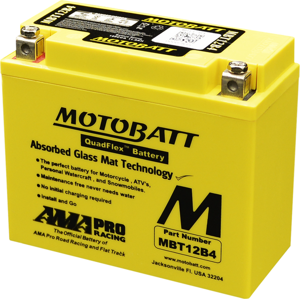 MotoBatt MBT12B4 12V 11 Ah 150 CCA NB Terminals Sealed Lead Acid (SLA) AGM Maintenance Free Battery replaces Yuasa YT12BBS YT12B4