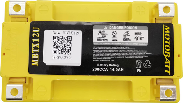 MotoBatt MBTX12U 12V 14 Ah 200 CCA NB Terminal Sealed Lead Acid (SLA) AGM Battery replaces Yuasa YB12BB2 YTX12-BS YTX12 ETX12 PC545 YTX12-BS ETX-12 CTX12-BS PS12-BS PTX12-BS STX12-BS XCA160R12