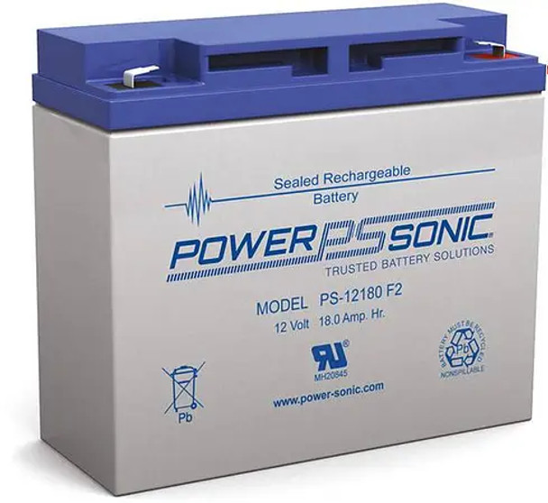 Power-Sonic PS12180F2 12V 18 Ah F2 Terminal Sealed Lead Acid (SLA) AGM Rechargeable Maintenance-free Battery for security, fire, lighting, medical device, UPS