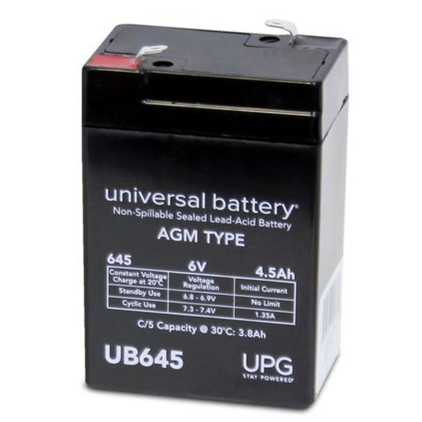 Universal Power Group UPG UB645-F1 6 V 4.5 Ah F1 Terminal Sealed Lead Acid (SLA) AGM Rechargeable Battery