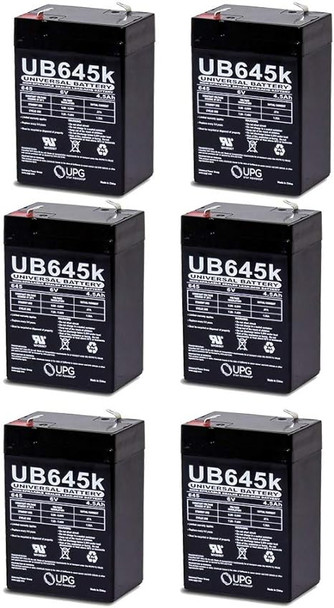 6-Pack of Universal Power Group UPG UB645-F1 D5733 6 V 4.5 Ah F1 Terminal Sealed Lead Acid (SLA) AGM Rechargeable Batteries