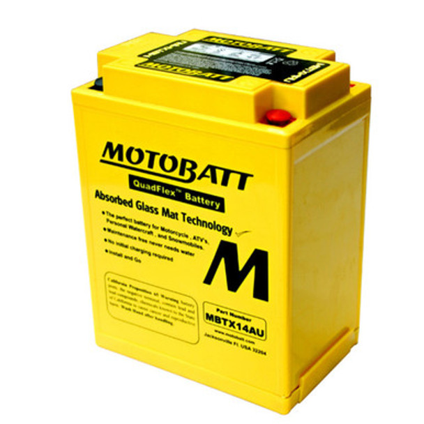 MotoBatt MBTX14AU 12V 16.5 Ah 250 CCA NB Terminal Sealed Lead Acid (SLA) AGM Battery replaces Yuasa YTX14AH YTX14AHL YTX14AHBS YTX14AHLBS YB14A1 YB14A2 YB14AA YB14AA1 YB14AA2 YB14B1 YB14B2 YB14LA1 YB14LA2 YB14LB2 YB14LA2WS SYB14LA2 SYB14LB2 12N143A 12N143B DEKA ETX15 ETX15L