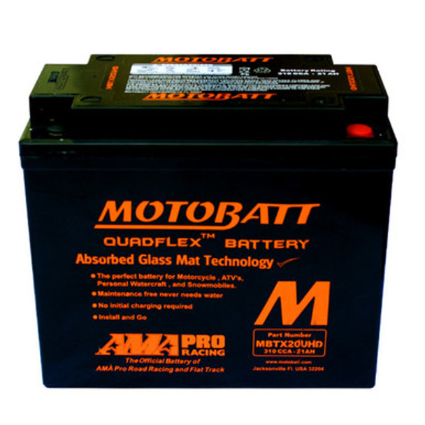 MotoBatt MBTX20UHD 12V 21 Ah 330 CCA NB Terminal Sealed Lead Acid (SLA) AGM Battery replaces YTX20 YTX20L YTX20BS YTX20HBS YTX20LBS YTX20HLBS YTX20HLBSPW YTX20H YTX20HL YTX20HLPW