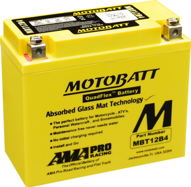 MotoBatt MBT12B4 12V 11 Ah 150 CCA NB Terminals Sealed Lead Acid (SLA) AGM Maintenance Free Battery replaces Yuasa YT12BBS YT12B4