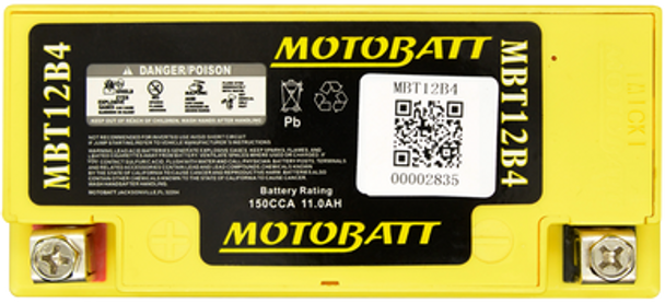 MotoBatt MBT12B4 12V 11 Ah 150 CCA NB Terminals Sealed Lead Acid (SLA) AGM Maintenance Free Battery replaces Yuasa YT12BBS YT12B4