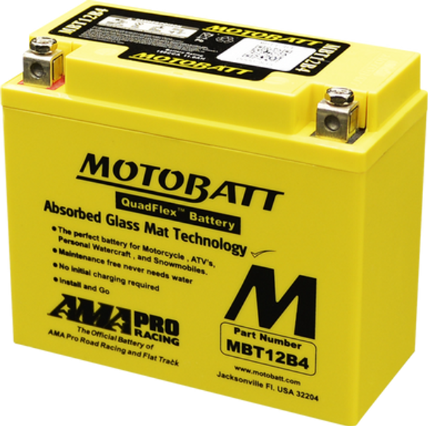 MotoBatt MBT12B4 12V 11 Ah 150 CCA NB Terminals Sealed Lead Acid (SLA) AGM Maintenance Free Battery replaces Yuasa YT12BBS YT12B4