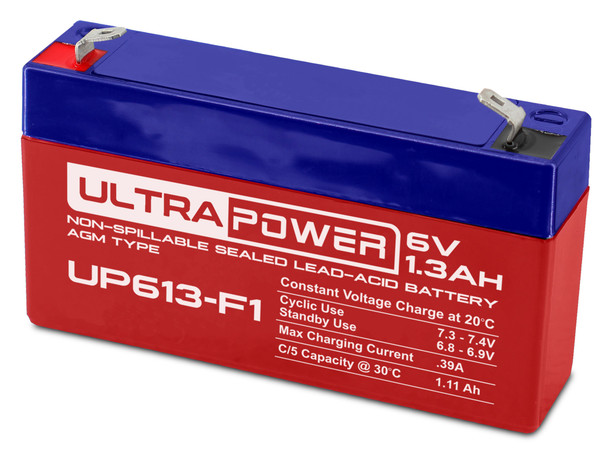ULTRAPOWER UP613-F1 6 V 1.3 Ah F1 Rechargeable, Maintenance-Free Absorbent Glass Mat (AGM) Battery