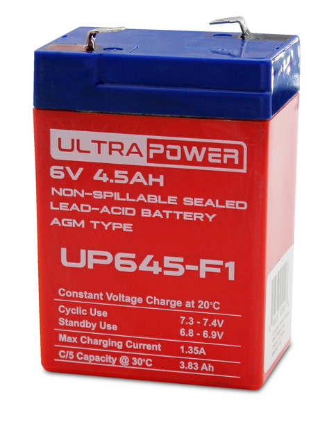 ULTRAPOWER UP645-F1 6 V 4.5 Ah F1 Rechargeable, Maintenance-Free Absorbent Glass Mat (AGM) Battery