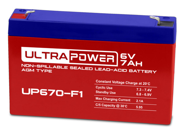 ULTRAPOWER UP670-F1 6 V 7 Ah F1 Rechargeable, Maintenance-Free Absorbent Glass Mat (AGM) Battery