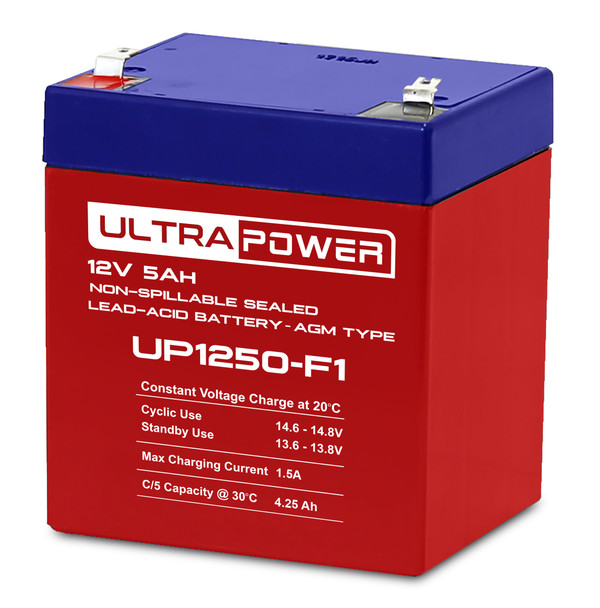 ULTRAPOWER UP1250-F1 12 V 5 Ah F1 Rechargeable, Maintenance-Free Absorbent Glass Mat (AGM) Battery