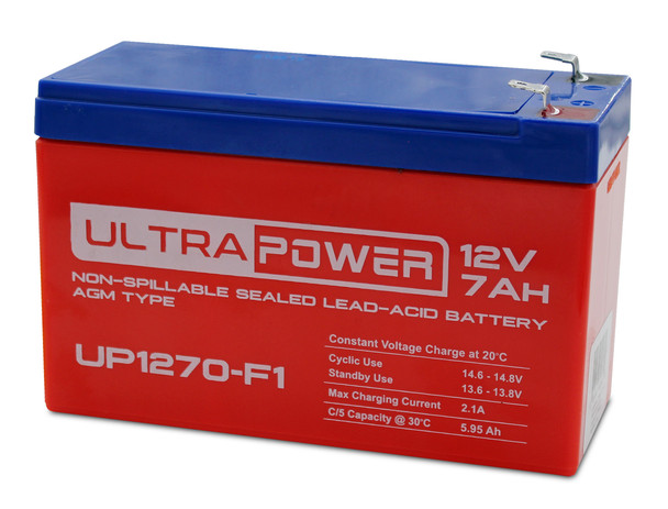 ULTRAPOWER UP1270-F1 12 V 7 Ah F1 Rechargeable, Maintenance-Free Absorbent Glass Mat (AGM) Battery