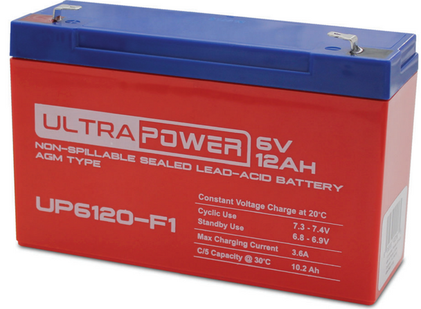 ULTRAPOWER UP6120-F1 6V 12Ah F1 Rechargeable, Maintenance-Free Absorbent Glass Mat (AGM) Battery