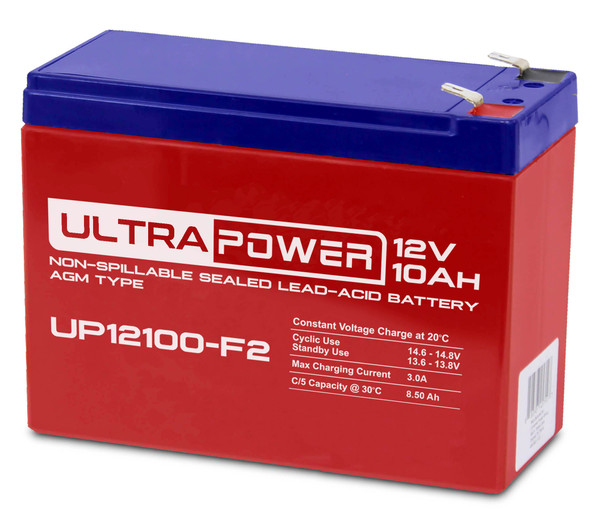 ULTRAPOWER UP12100-F2 12 V 10 Ah F2 Rechargeable, Maintenance-Free Absorbent Glass Mat (AGM) Battery