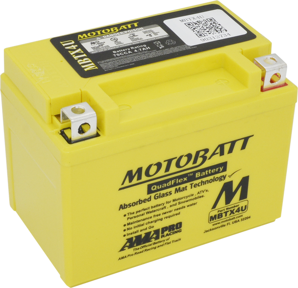 MotoBatt MBTX4U 12V 4.7 Ah 70 CCA NB Terminal Sealed Lead Acid (SLA) AGM Powersports Battery replaces YTX4L YTX4LBS YT4LBS YB4LA YB4LB