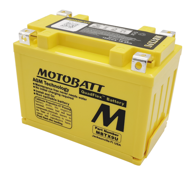 MotoBatt MBTX9U 10.5Ah 160 CCA AGM Powersports Battery replaces YTX9 YTX9-BS