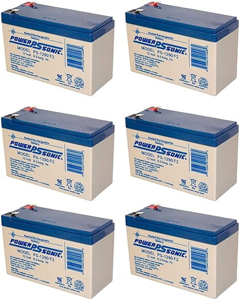 Power-Sonic PS-1290F2 12V 9Ah F2 AGM Rechargeable Batteries - 6 Pack