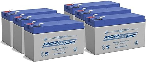 Power-Sonic PS-1270F1 12V 7Ah F1 AGM Rechargeable Batteries - 6 Pack