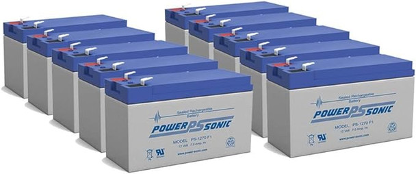 Power-Sonic PS-1270F1 12V 7Ah F1 AGM Rechargeable Batteries - 10 Pack