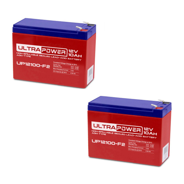 ULTRAPOWER UP12100-F2 12V 10Ah F2 Rechargeable Maintenance-Free Absorbent Glass Mat (AGM) Battery - 2 Pack