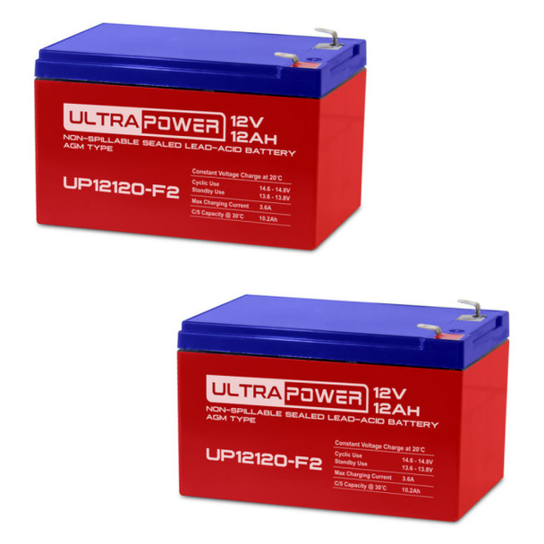 ULTRAPOWER UP12120-F2 12V 12Ah F2 Rechargeable Maintenance-Free Absorbent Glass Mat (AGM) Battery - 2 Pack