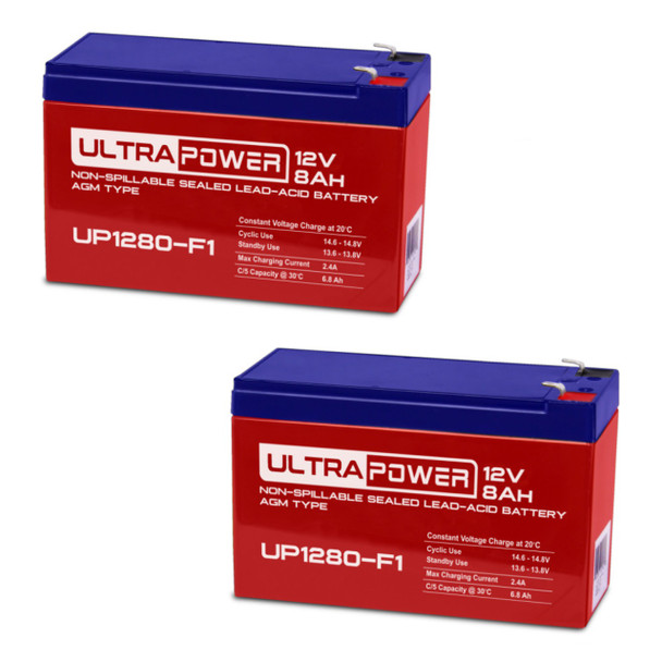 ULTRAPOWER UP1280-F1 12V 8Ah F1 Rechargeable Maintenance-Free Absorbent Glass Mat (AGM) Battery - 2 Pack