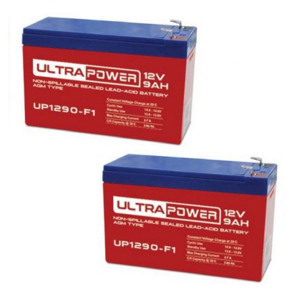 ULTRAPOWER UP1290-F1 12V 9Ah F1 Rechargeable Maintenance-Free Absorbent Glass Mat (AGM) Battery - 2 Pack