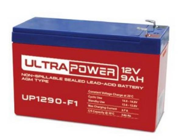 ULTRAPOWER UP1290-F1 12V 9Ah F1 Rechargeable Maintenance-Free Absorbent Glass Mat (AGM) Battery