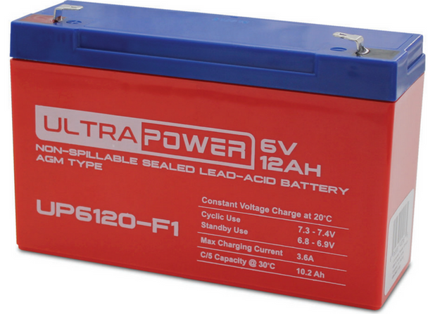 ULTRAPOWER UP6120-F1 6V 12Ah F1 Rechargeable Maintenance-Free Absorbent Glass Mat (AGM) Battery