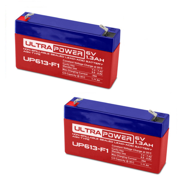 ULTRAPOWER UP613-F1 6V 1.3Ah F1 Rechargeable Maintenance-Free Absorbent Glass Mat (AGM) Battery - 2 Pack