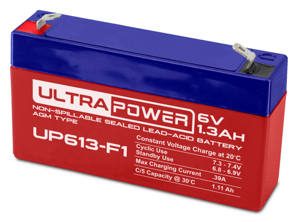 ULTRAPOWER UP613-F1 6V 1.3Ah F1 Rechargeable Maintenance-Free Absorbent Glass Mat (AGM) Battery
