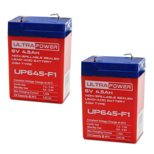 ULTRAPOWER UP645-F1 6V 4.5Ah F1 Rechargeable Maintenance-Free Absorbent Glass Mat (AGM) Battery - 2 Pack