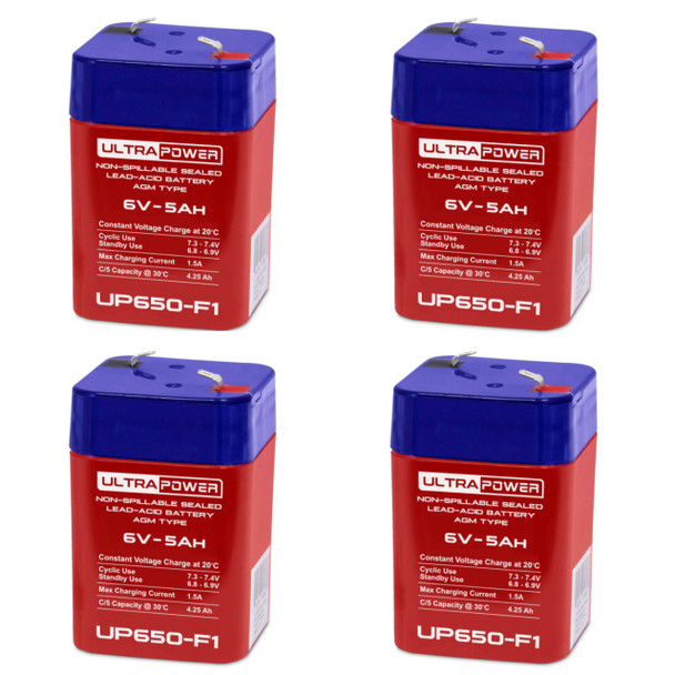 ULTRAPOWER UP650-F1 6V 5Ah F1 Rechargeable Maintenance-Free Absorbent Glass Mat (AGM) Battery - 4 Pack