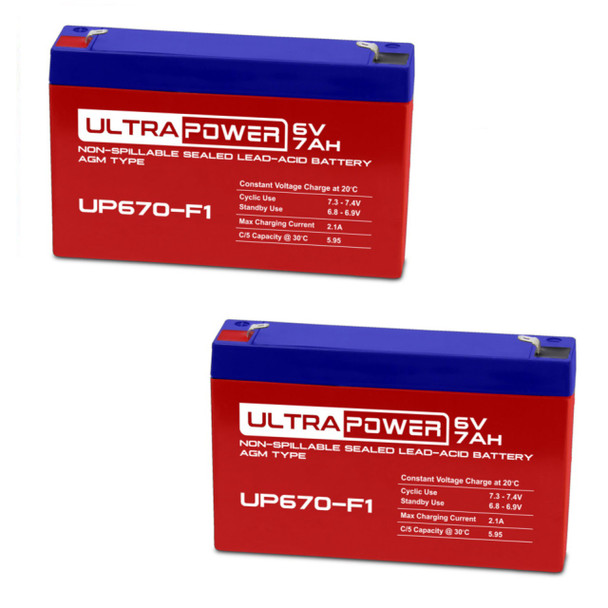 ULTRAPOWER UP670-F1 6V 7Ah F1 Rechargeable Maintenance-Free Absorbent Glass Mat (AGM) Battery - 2 Pack