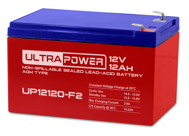 ULTRAPOWER UP12120-F2 12 V 12 Ah F2 Rechargeable, Maintenance-Free Absorbent Glass Mat (AGM) Battery