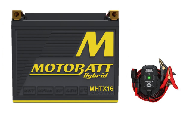 MotoBatt MHTX16 16.5Ah Hybrid Lithium Battery bundle with NOCO GENIUS1 6V/12V 1A Charger