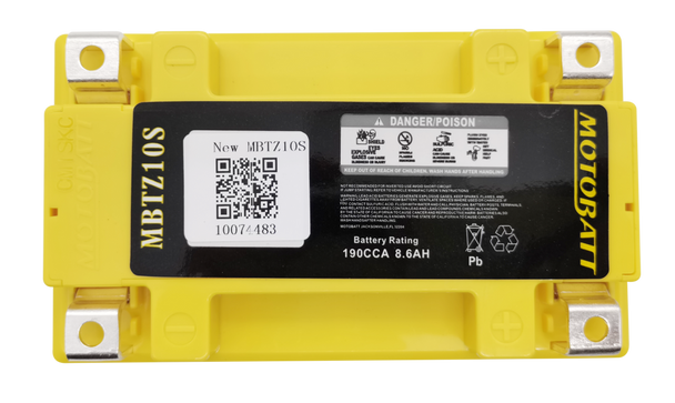 MotoBatt MBTZ10S 8.6Ah 190 CCA AGM Powersports Battery replaces YTZ10S