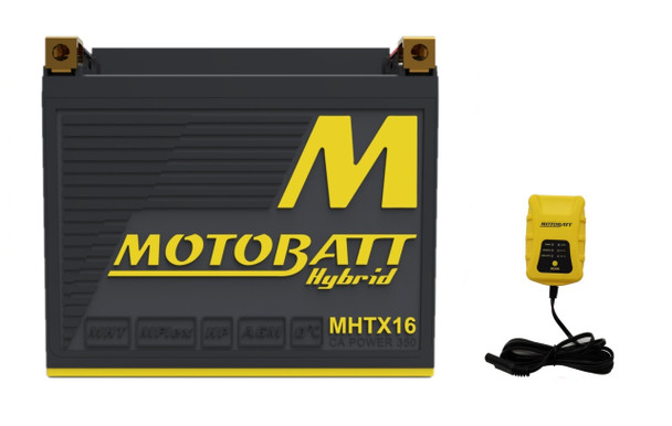 MotoBatt MHTX16 16.5Ah Hybrid Lithium Battery bundle with MotoBatt PDCT1 12V/6V 1A Charger