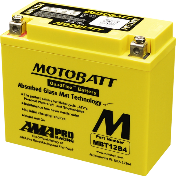 MotoBatt MBT12B4 11Ah 150 CCA AGM Powersports Battery replaces YTX12B YT12BBS