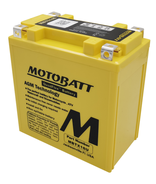 MotoBatt MBTX16U 19Ah 250 CCA AGM Powersports Battery replaces YTX16 YTX16-BS YTX16-BS1 YTX20-ABS YTX20-CHBS