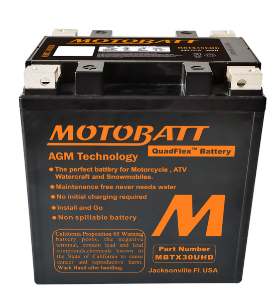 MotoBatt MBTX30UHD 34Ah 440 CCA AGM Powersports Battery replaces Y60N24A Y60N24ALB Y60N24LA Y60N24LA2 12N24-3 12N24-3A 12N24-4 12N24-4A YIX30 YIX30L YIX30L-PW YIX30L-BS YIX30L-BS-PW YB30LB YB30CLB Y60N30LA Y60N30LB GYZ32HL 52515 53030 ETX30L ETX30LA ETX30 PC925